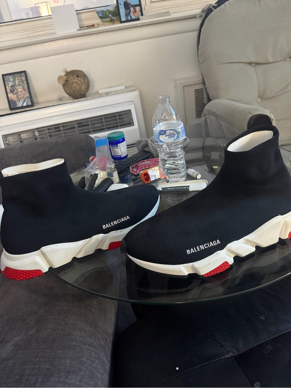 Balenciaga Kids Black Knit Sock Sneakers with White & Red Sole